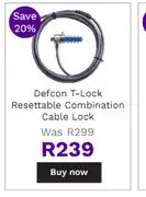 Targus defcon t-lock resettable combination cable lock
