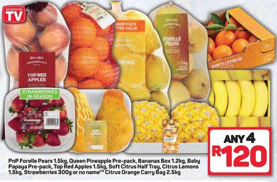 PnP Forelle 1,5kg, Queen Pineapple PrePack, Bananas Box 1,2kg, Baby