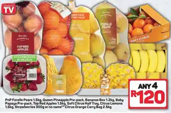 Pick n Pay PnP Forelle 1,5kg, Queen Pineapple Pre-Pack, Bananas Box 1,2kg, Baby Papaya Pre-Pack, Top Red Apples 1,5kg offer
