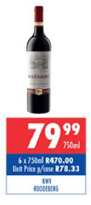 Ultra Liquors KWV Roodeberg 750ml offer