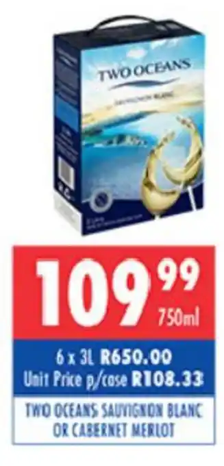 Two Oceans Sauvignon Blanc or Cabernet Merlot 750ml