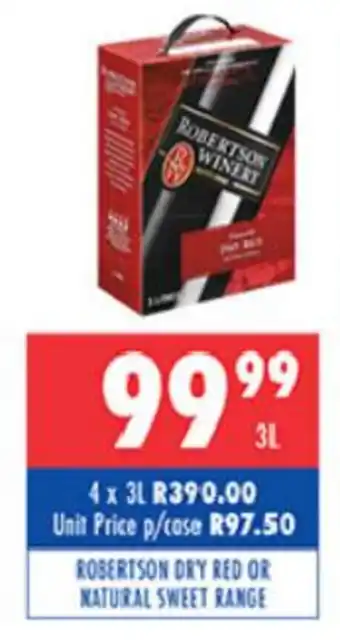 Ultra Liquors Robertson Dry Red or Natural Sweet Range 3L offer
