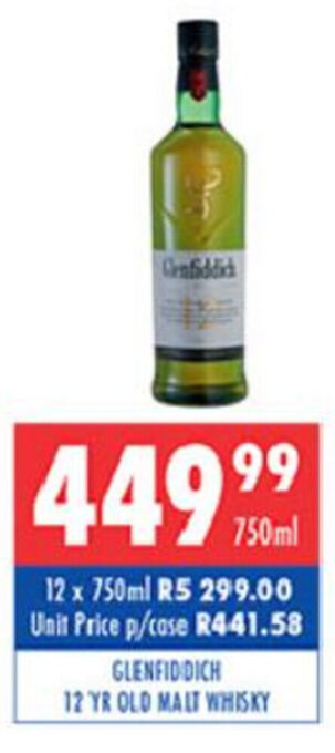 Ultra Liquors Glenfiddich 12 YR Old Malt Whisky 750ml offer