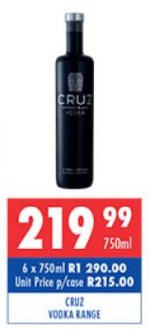 Ultra Liquors Cruz Vodka Range 750ml offer