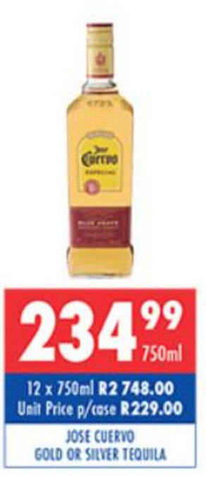 Jose Cuervo Gold or Silver Tequila 750ml