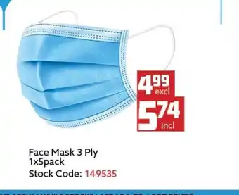 Africa Cash and Carry Face Mask 3 Ply 1x5pack offer