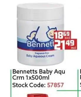 Africa Cash and Carry Bennetts Baby Aqu Crm 1x500ml offer