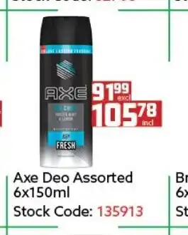 Africa Cash and Carry Axe Deo Assorted 6x150ml offer