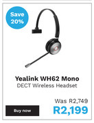 Yealink wh62 mono dect wireless headset