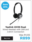 First Shop Yealink uh36 dual wired headset with usb & 3.5mm connection offer