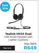Yealink uh34 dual usb wired headset with leather cushions