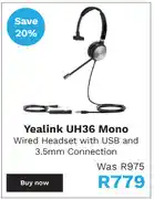 Yealink uh36 mono wired headset with usb & 3.5mm connection