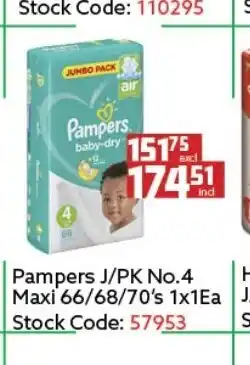 Africa Cash and Carry Pampers J/PK No.4 Maxi 66/68/70's 1x1ea offer