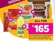 Game Tastic parboiled rice 2kg,pan vegetable oil 2l,fatti's & moni's spaghetti or macaroni 1kg-for all offer