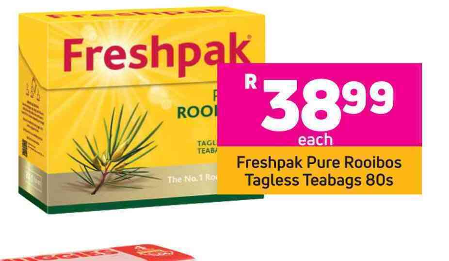 Freshpak pure rooibos tagless teabags80's each offer at Game