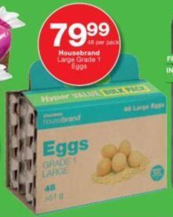 Housebrand Large Grade 1 Eggs 48 per pack offer at Checkers