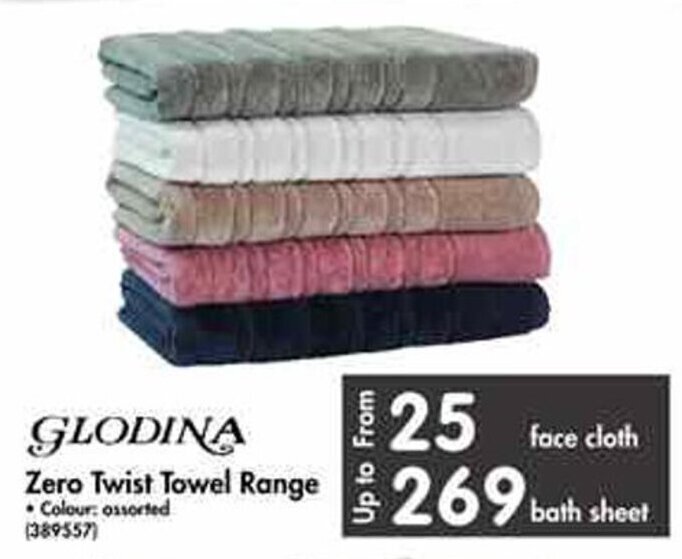 Glodina Zero Twist Towel Range Face Cloth offer at Makro
