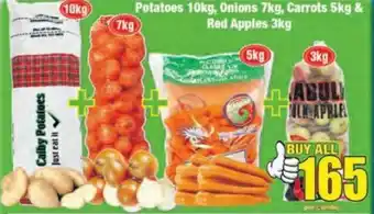 Boxer Potatoes 10kg, Carrots 5kg, Onions 7kg & Red Apples 3kg offer