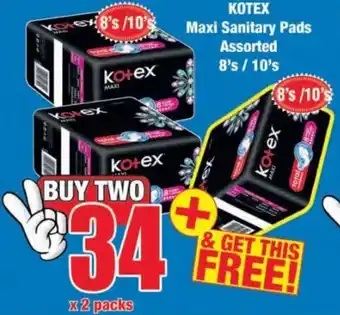 Boxer Kotex Maxi Sanitary Pads Assorted 2 x 8's / 10's offer