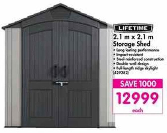 Lifetime Storage Shed 2,1m x 1,1m offer at Makro