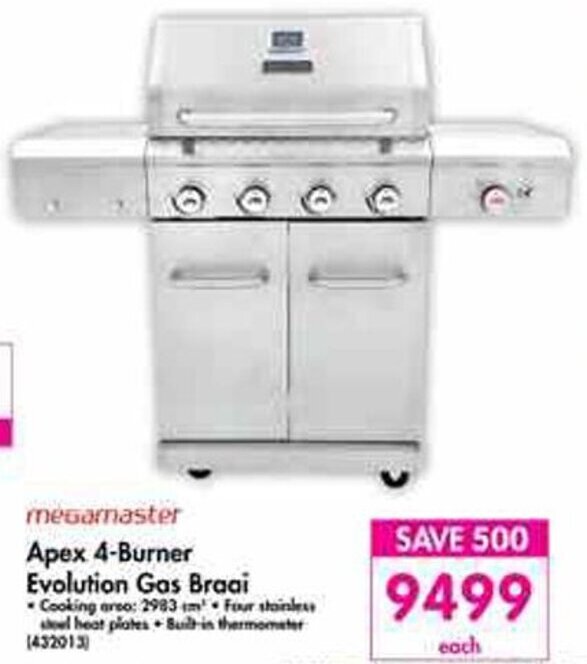 Megamaster Apex 4Burner Evolution Gas Braai offer at Makro