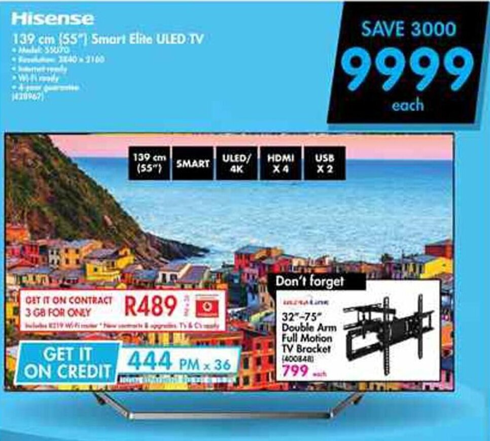 Hisense 139cm 55" Smart Elite ULED TV offer at Makro