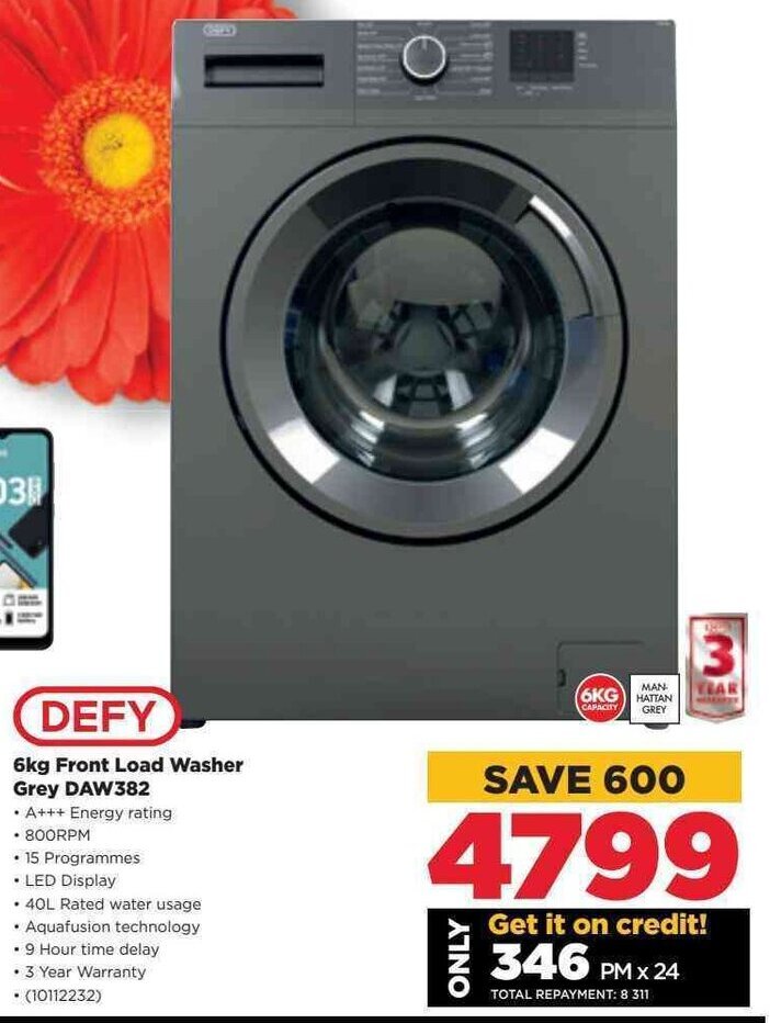 Defy 6kg Front Loader Washer Grey DAW382 offer at HiFi Corp