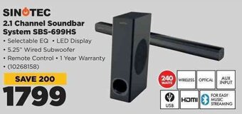HiFi Corp Sinotec 2.1 Channel Soundbar System SBS-699HS offer