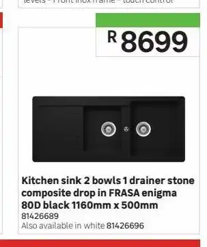 Leroy Merlin Kitchen sink 2 bowls 1 drainer stone composite drop in frasa enigma 80d black 1160mm x 500mm offer
