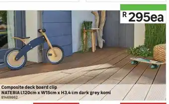 Composite deck board clip nateria l120cm x w15cm x h3.4cm dark grey komi