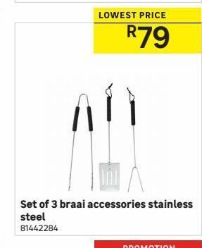 Set of 3 braai accessories stainlrss steel