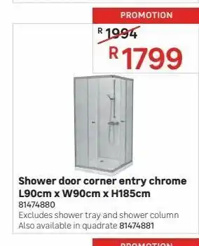 Leroy Merlin Shower door corner entry chrome l90cm x w90cm x h185cm offer