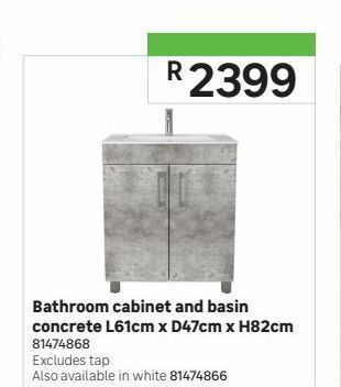 Bathroom cabinet and basin concrete l61cm x d47cm x h82cm