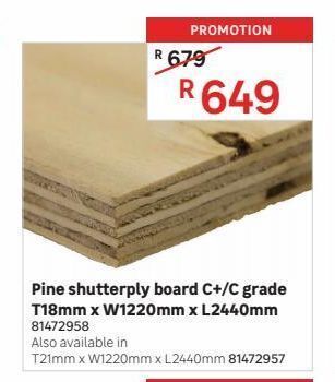 Leroy Merlin Pine shutterply board c+/c grade t18mm x w1220mm x l2440mm offer