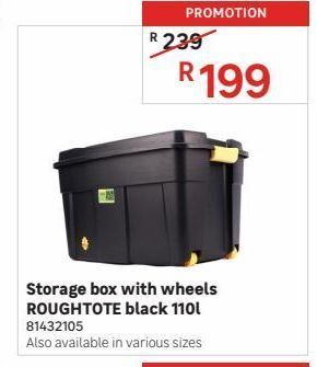Storage box with wheels roughtote black 110l