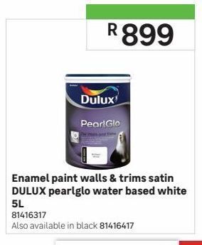 Leroy Merlin Enamel paint walls & trims satin dulux pearlglo water based white 5l offer