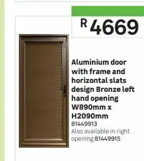 Leroy Merlin Aluminium door with frame and horizontal slats design bronze left hand opening w890mm x h2090mm offer