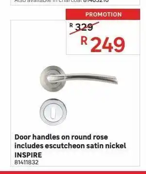 Leroy Merlin Door handles on round rose includes escutcheon satin nickel inspire offer