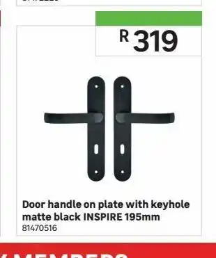Door handle on plate with keyhole matte black inspire 195mm