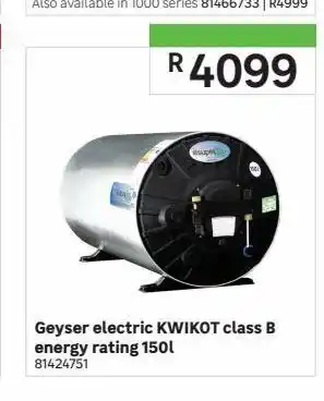 Leroy Merlin Geyser electric kwikot class b energy rating 150l offer