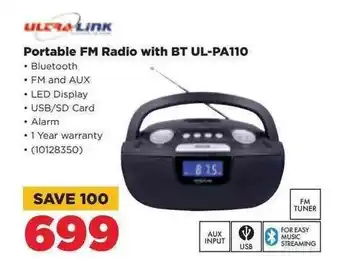HiFi Corp Ultra Link Portable FM Radio with BT UL-PA110 offer