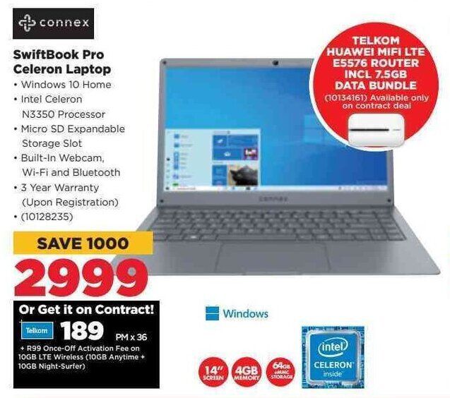 Connex SwiftBook Pro Celeron Laptop offer at HiFi Corp