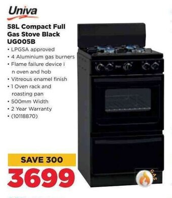 HiFi Corp Univa 58L Compact Full Gas Stove Black UG005B offer