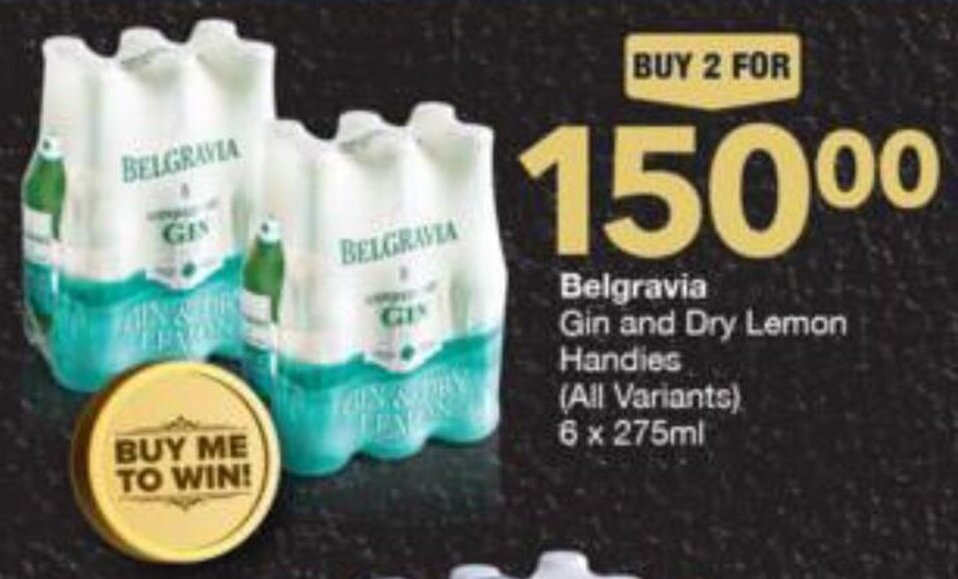 Belgravia Gin and Dry Lemon all variants 2 x 6 x 275ml offer at Spar Tops