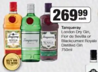 Tanqueray London Dry Gin, FLor de Sevilla or Blackcurrant Royale Distilled Gin 750ml