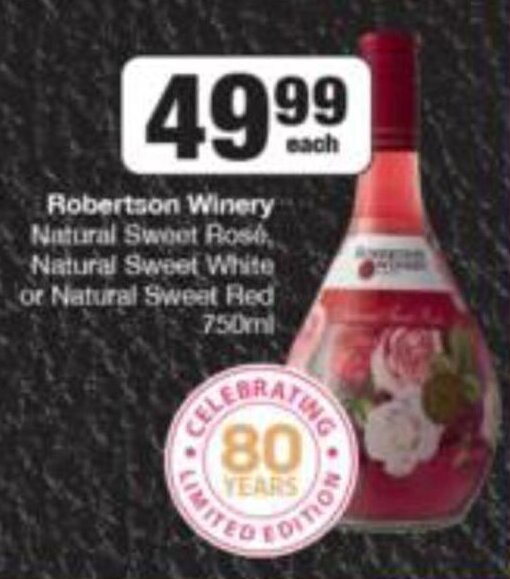 Robertson Winery Natural Sweet Rosé / White / Red 750ml offer at Spar Tops