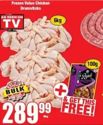 Boxer Frozen Value Chicken Drumsticks 6kg + Rajah 100g offer