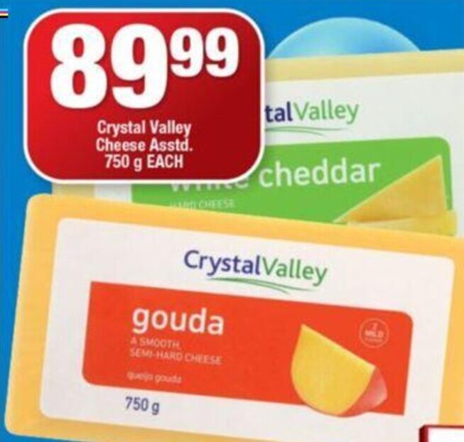 Crystal Valley Cheese asstd 750g offer at OK Foods