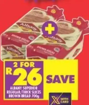 Shoprite Albany Superior Regular/Thick Slices Brown Bread 2x700g offer