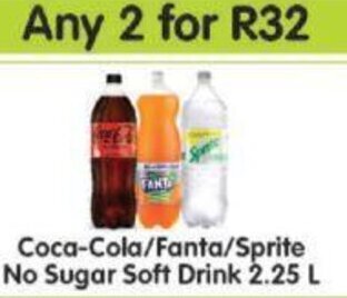 Cambridge Food Caca-Cola/ Fanta/Sprite No Sugar Soft Drink 2,25L offer